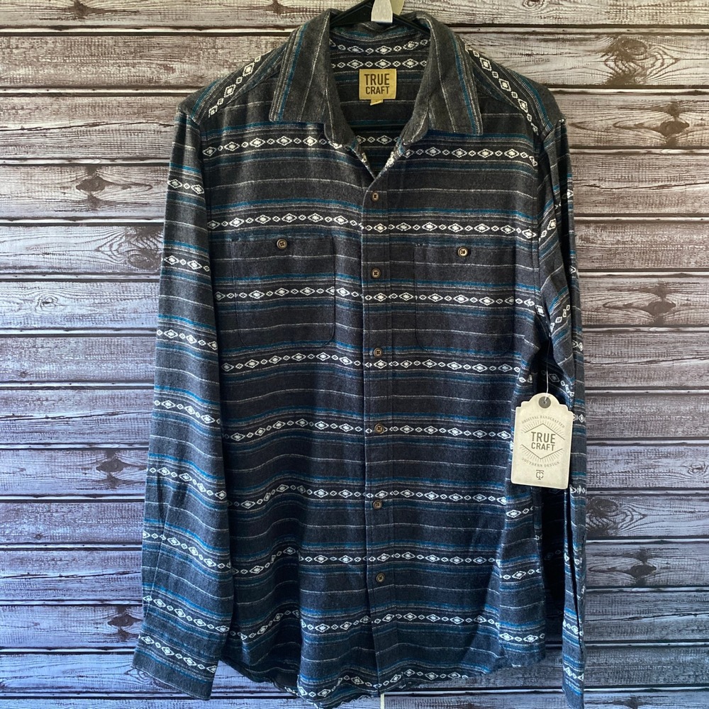 True Craft Men's Long-Sleeved Button-Down Shirt Size M Flannel Western NWT